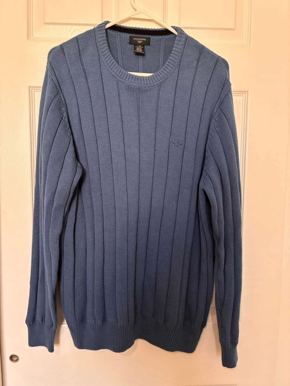 Dockers Sweater Cotton Blue Rib Knit Pullover Crewneck Long Sleeve Men’s Sz L - Picture 2 of 9